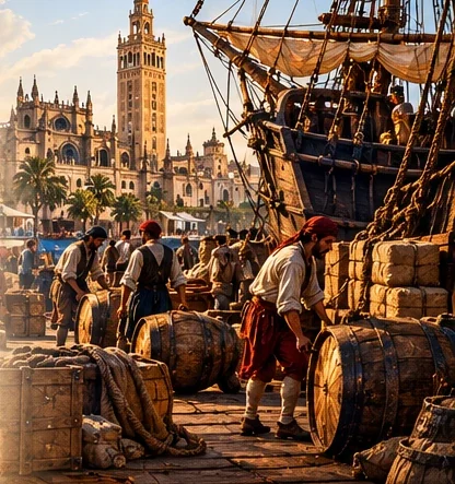 Seville’s riverfront sets the world of the expedition.