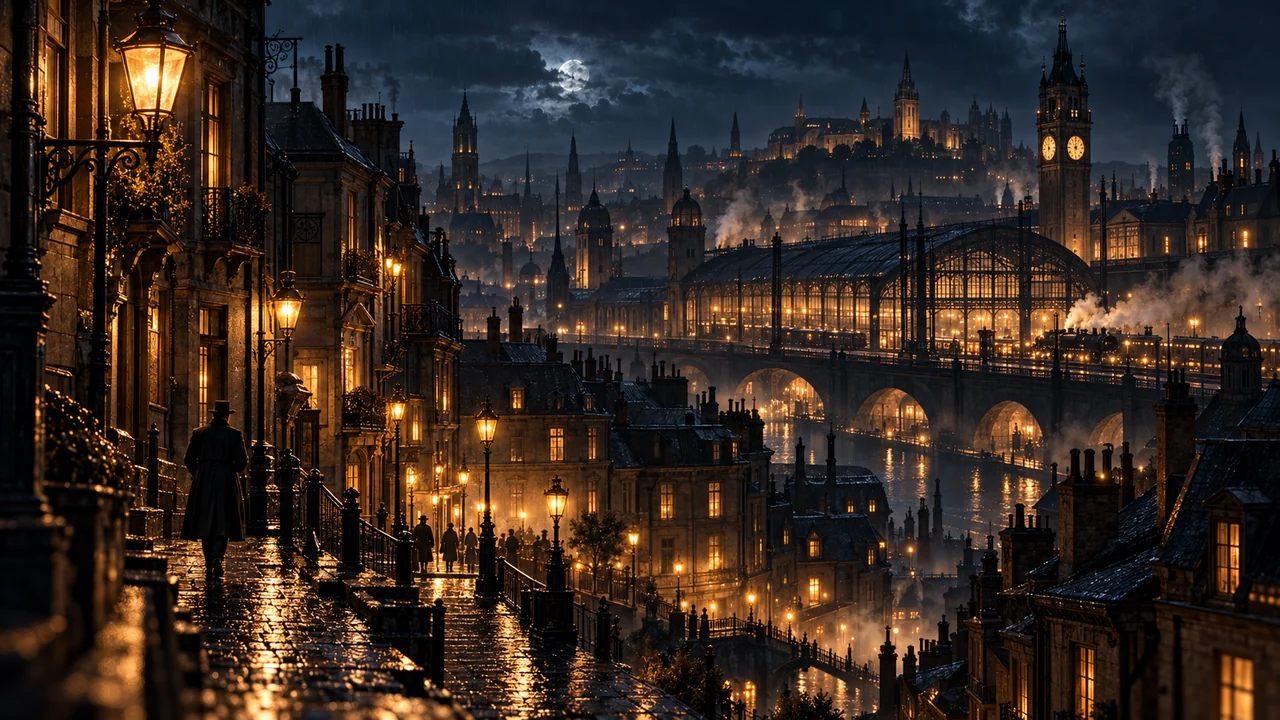 Enter a fictional railway city frozen at 23:17.